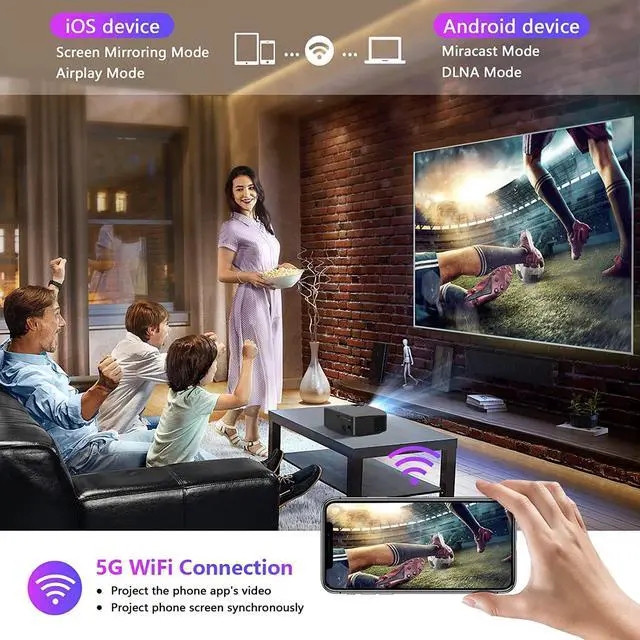 Alt view image 4 of 7 - Native 1080P 5G WiFi Bluetooth Projector, AILESSOM 20000LM 450" Display Support 4K Movie Projector, High Brightness for Home Theater and Business, Compatible with iOS/Android/TV Stick/PS4/HDMI/USB/PPT
