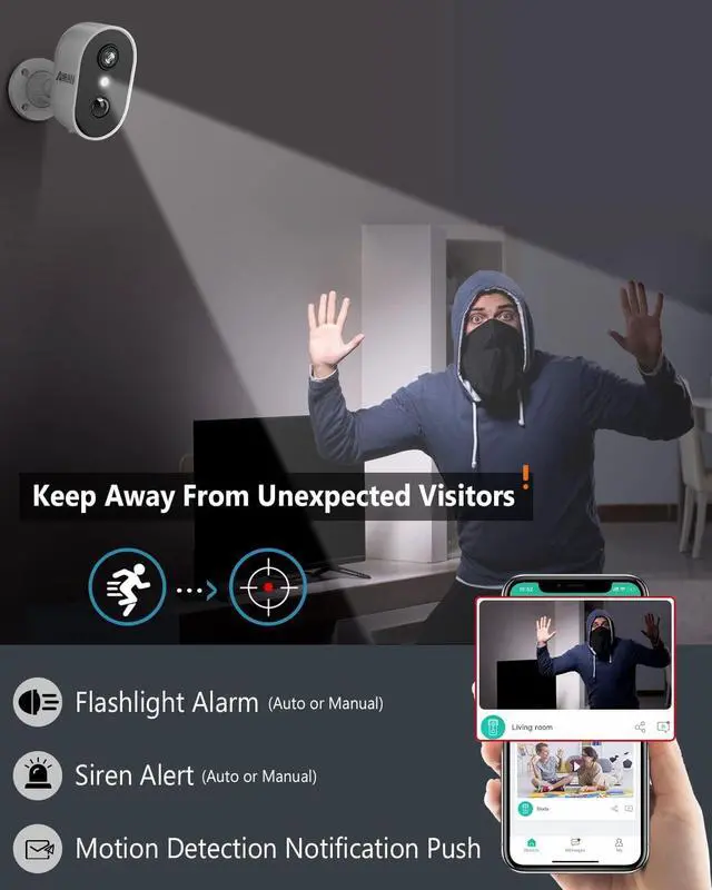 Alt view image 3 of 7 - ANRAN Security Cameras Wireless Outdoor,2K 3MP Battery Powered Indoor Home Security Camera with AI Motion Detection & Color Night Vision,2-Way Talk Spotlight Siren Alarm, Work with Alexa,Waterproof
