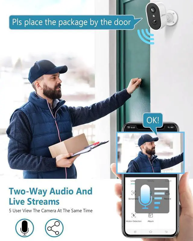 Alt view image 4 of 7 - ANRAN Security Cameras Wireless Outdoor,2K 3MP Battery Powered Indoor Home Security Camera with AI Motion Detection & Color Night Vision,2-Way Talk Spotlight Siren Alarm, Work with Alexa,Waterproof