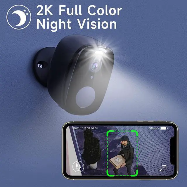 Alt view image 5 of 7 - 2Pack Security Cameras Outdoor Wireless, Battery Powered Wire-Free Spotlight Camera, 2K QHD Video, 2 Way Audio, AI Motion Detection, Color Night Vision, Cloud/SD(up to 256G), Compatible with Alexa