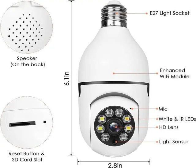 Alt view image 6 of 7 - Gadpiparty 360 Degree Security Cameras Wireless Outdoor, 2.4GHz& 5GHz Wifi Light Bulb Camera, 1080p for Home Security, Indoor Camera System, Motion Detection, Two-way Audio (2Pack), 2 Count (Pack of