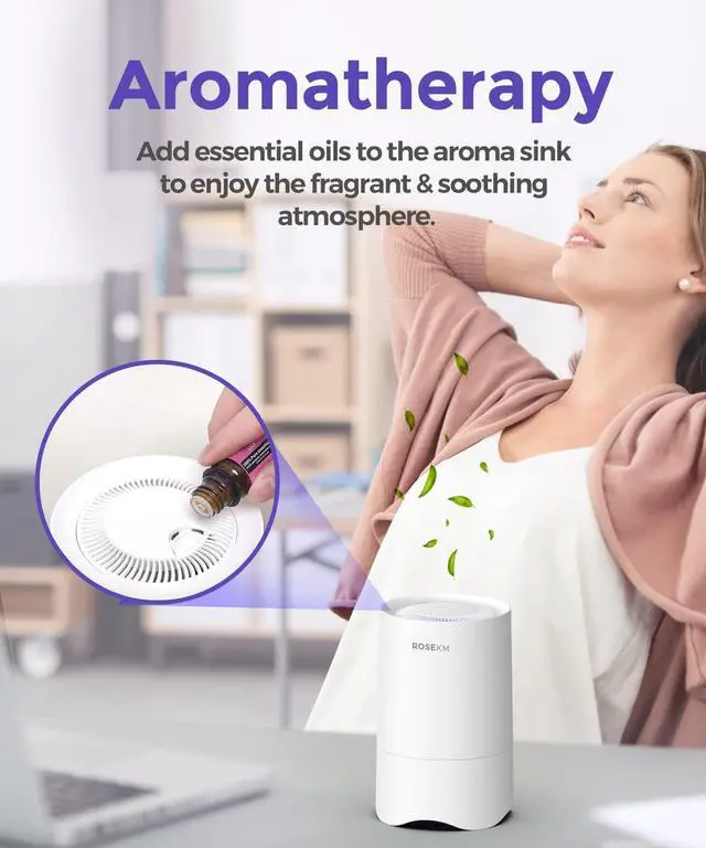 Alt view image 5 of 7 - Small Air Purifier for Home Bedroom, Personal Desk Mini Air Purifier, Room Hepa Air Purifier Fresheners Cleaner for Dorm, Pets, Smoke, Desktop, Office (White)