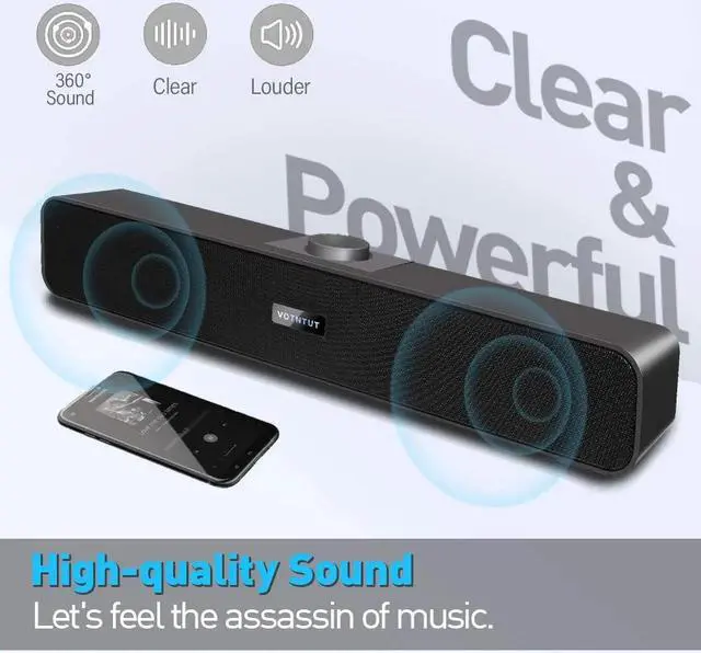Alt view image 2 of 6 - VOTNTUT Computer Speakers,Wired USB Desktop Speaker,Stereo USB Powered Mini Sound Bar Speaker for PC Tablets Desktop Laptop MP3 Mac Air/Pro((USB-C to USB Adapter Included)