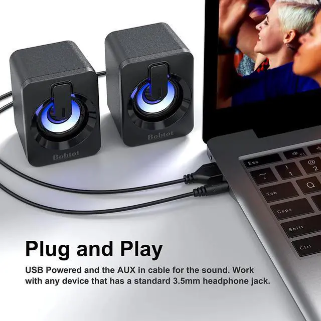 Alt view image 2 of 7 - Computer Speaker USB Powered Speaker Portable Mini Bluetooth Subwoofer with RGB Lights Volume Control 3.5mm AUX-in HiFi Stereo Sound Desk Audio System for PC Monitor Tablets Desktop Laptop Cellphone