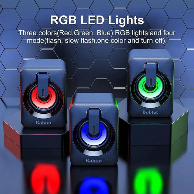 Alt view image 4 of 7 - Computer Speaker USB Powered Speaker Portable Mini Bluetooth Subwoofer with RGB Lights Volume Control 3.5mm AUX-in HiFi Stereo Sound Desk Audio System for PC Monitor Tablets Desktop Laptop Cellphone