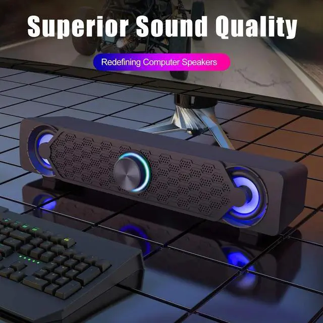 Alt view image 2 of 7 - Smalody Computer Speakers, PC Speaker Mini Led Soundbar Cool Design Perfect for Monitor Gaming Laptop Desktop Notebook