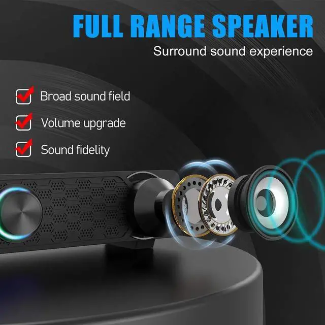 Alt view image 5 of 7 - Smalody Computer Speakers, PC Speaker Mini Led Soundbar Cool Design Perfect for Monitor Gaming Laptop Desktop Notebook