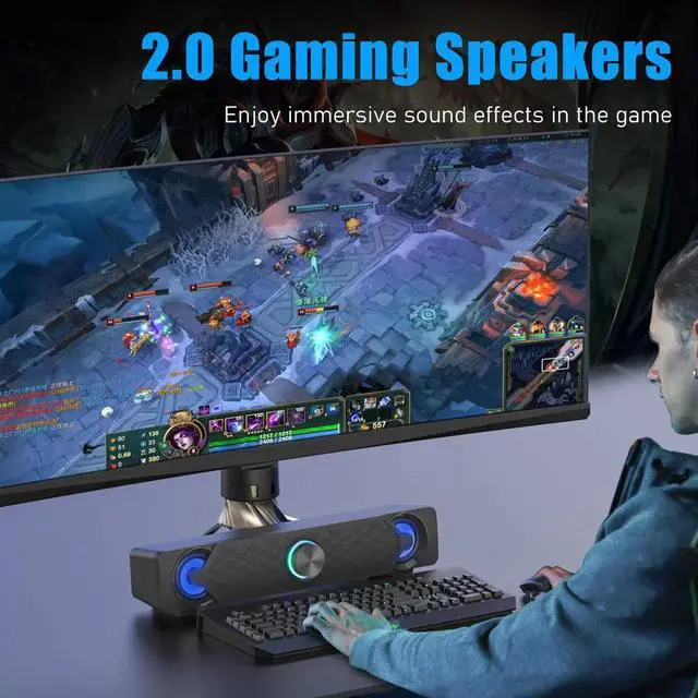 Alt view image 6 of 7 - Smalody Computer Speakers, PC Speaker Mini Led Soundbar Cool Design Perfect for Monitor Gaming Laptop Desktop Notebook