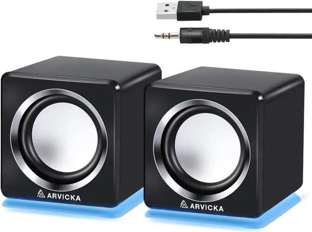 Main image of ARVICKA Computer Speaker, LED Accents USB Speaker Small Mighty Solid Wired Multimedia Speaker for PC Monitor Desktop Laptop Gaming Smartphones Tablets Projectors TVs, Black