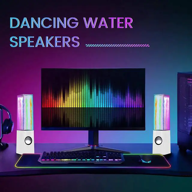 Alt view image 5 of 7 - Aoboo Led Color Computer Water Speakers with Light, USB Dancing Fountain Light Show Sound Speakers, 3.5mm Interface,Suitable for Laptop Speakers, Speakers for Desktop Computer (White)