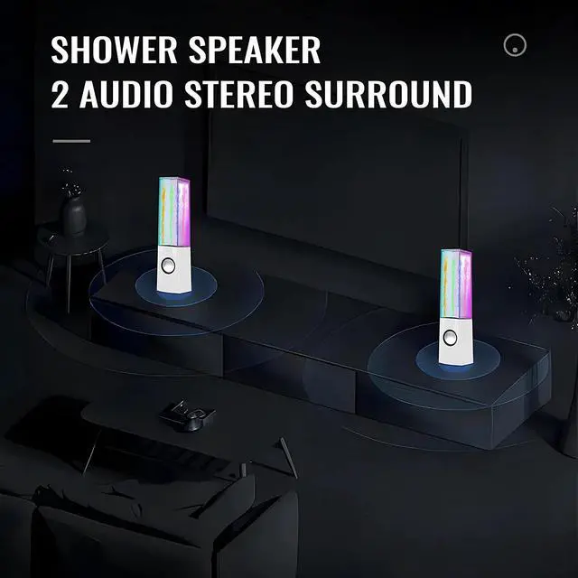 Alt view image 3 of 7 - Aoboo Led Color Computer Water Speakers with Light, USB Dancing Fountain Light Show Sound Speakers, 3.5mm Interface,Suitable for Laptop Speakers, Speakers for Desktop Computer (White)