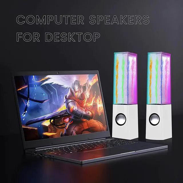 Alt view image 6 of 7 - Aoboo Led Color Computer Water Speakers with Light, USB Dancing Fountain Light Show Sound Speakers, 3.5mm Interface,Suitable for Laptop Speakers, Speakers for Desktop Computer (White)