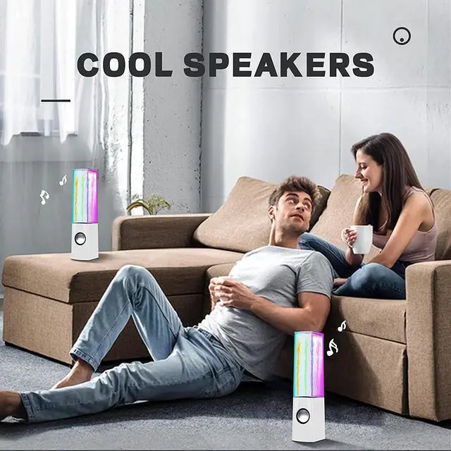 Alt view image 7 of 7 - Aoboo Led Color Computer Water Speakers with Light, USB Dancing Fountain Light Show Sound Speakers, 3.5mm Interface,Suitable for Laptop Speakers, Speakers for Desktop Computer (White)