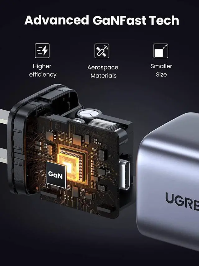Alt view image 4 of 7 - UGREEN 45W Dual USB C Wall Charger, Nexode GaN Mini Charger Block 2 Ports Compatible with iPhone 14 Pro Max, iPad Pro/Air, MacBook Air M2, Samsung S22 Ultra, Steam Deck, Apple Watch 8, Pixel 7 Pro