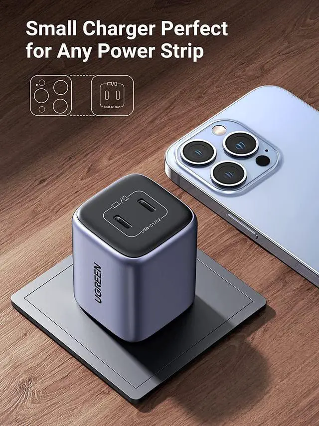 Alt view image 7 of 7 - UGREEN 45W Dual USB C Wall Charger, Nexode GaN Mini Charger Block 2 Ports Compatible with iPhone 14 Pro Max, iPad Pro/Air, MacBook Air M2, Samsung S22 Ultra, Steam Deck, Apple Watch 8, Pixel 7 Pro