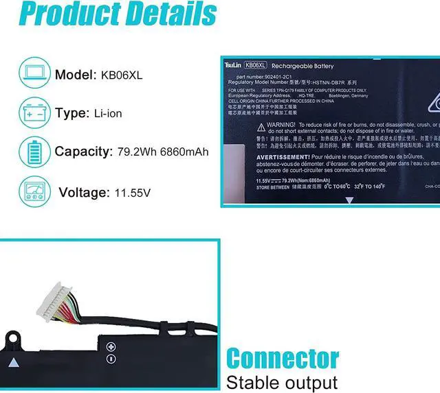 Alt view image 2 of 7 - KB06XL 902499-856 902499-855 902401-2C1 Laptop Battery Replacement for HP Spectre X360 15 15-Bl012DX 15-BL0XX 15-BL1XX 15-BL002XX 15T-BL000 15T-BL100 Z6K99EA Series KBO6XL HSTNN-DB7R TPN-Q179