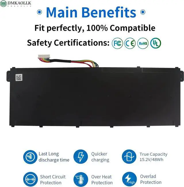 Alt view image 4 of 6 - AC14B8K Battery for Acer Predator Helios 300 N17C1 PH315-51 PH315-52 G3-571 G3-572 N18Q13 Nitro 5 AN515 AN515-53 AN515-54 Aspire R5-471T R5-571T R5-571TG Chromebook CB5-571 Swift SF314 4ICP5/57/80