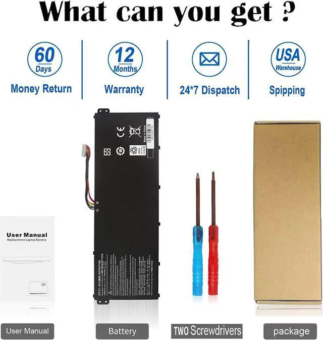 Alt view image 5 of 6 - AC14B8K Battery for Acer Predator Helios 300 N17C1 PH315-51 PH315-52 G3-571 G3-572 N18Q13 Nitro 5 AN515 AN515-53 AN515-54 Aspire R5-471T R5-571T R5-571TG Chromebook CB5-571 Swift SF314 4ICP5/57/80