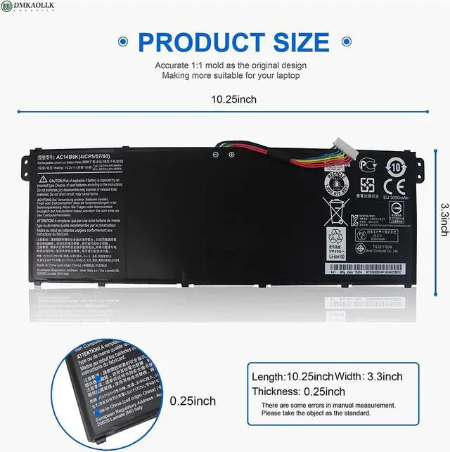 Alt view image 6 of 6 - AC14B8K Battery for Acer Predator Helios 300 N17C1 PH315-51 PH315-52 G3-571 G3-572 N18Q13 Nitro 5 AN515 AN515-53 AN515-54 Aspire R5-471T R5-571T R5-571TG Chromebook CB5-571 Swift SF314 4ICP5/57/80