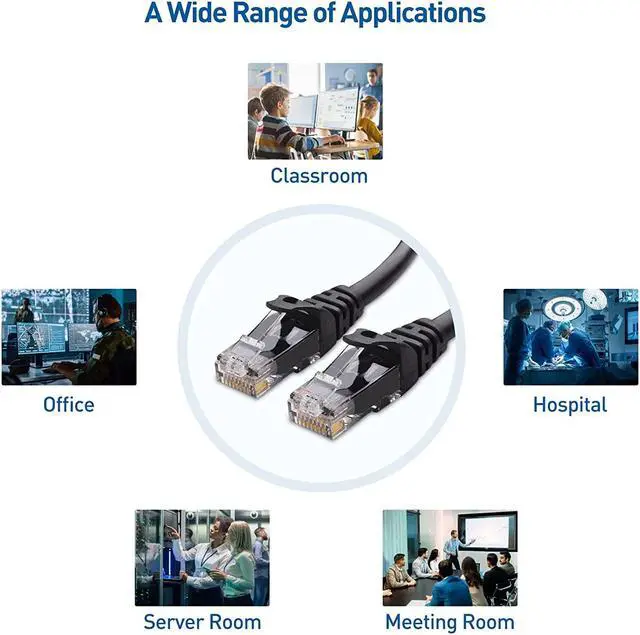 Alt view image 6 of 7 - Cable Matters 10Gbps 10-Pack Snagless Short Cat 6 Ethernet Cable 1 ft (Cat 6 Cable, Cat6 Cable, Internet Cable, Network Cable) in Black