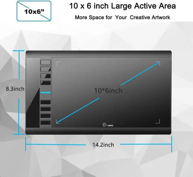 Alt view image 2 of 7 - Graphics Drawing Tablet, UGEE M708 10 x 6 inch Large Drawing Tablet with 8 Hot Keys, Passive Stylus of 8192 Levels Pressure, UGEE M708 Graphics Tablet for Paint, Design, Art Creation Sketch
