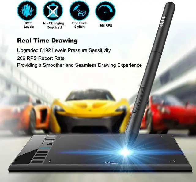 Alt view image 3 of 7 - Graphics Drawing Tablet, UGEE M708 10 x 6 inch Large Drawing Tablet with 8 Hot Keys, Passive Stylus of 8192 Levels Pressure, UGEE M708 Graphics Tablet for Paint, Design, Art Creation Sketch