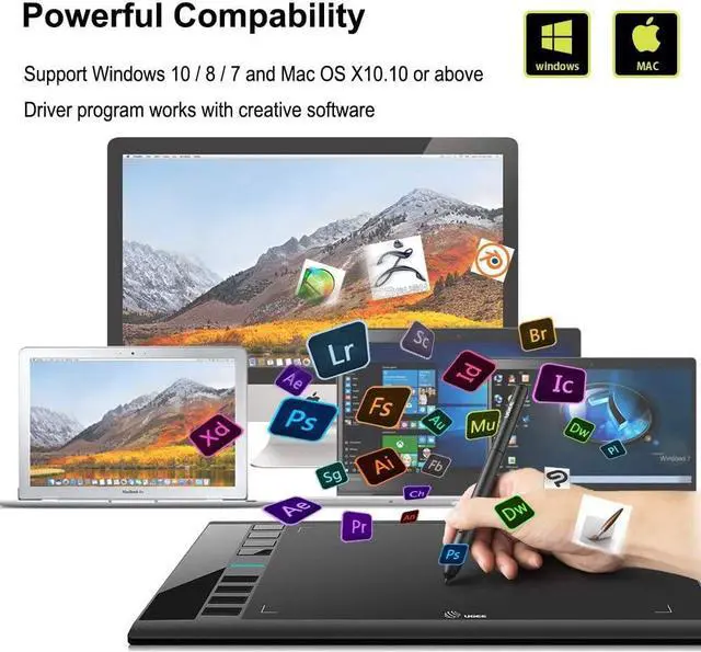 Alt view image 6 of 7 - Graphics Drawing Tablet, UGEE M708 10 x 6 inch Large Drawing Tablet with 8 Hot Keys, Passive Stylus of 8192 Levels Pressure, UGEE M708 Graphics Tablet for Paint, Design, Art Creation Sketch