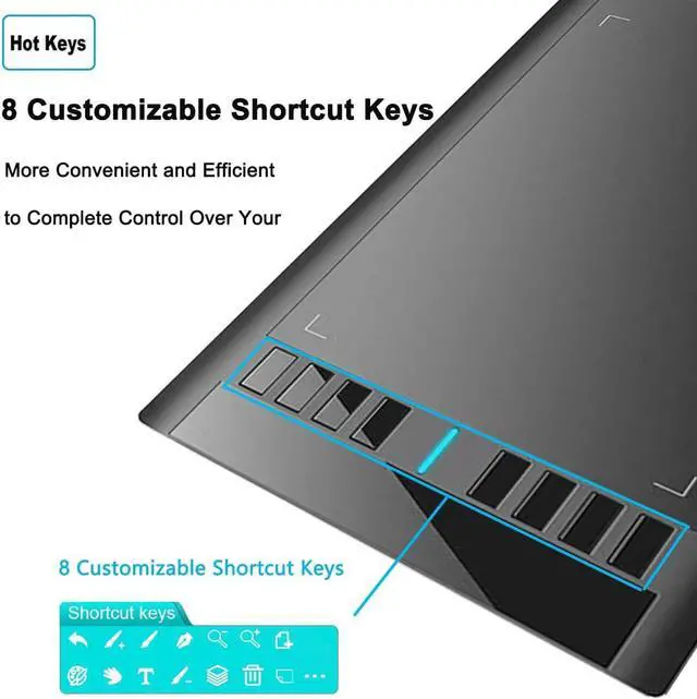 Alt view image 4 of 7 - Graphics Drawing Tablet, UGEE M708 10 x 6 inch Large Drawing Tablet with 8 Hot Keys, Passive Stylus of 8192 Levels Pressure, UGEE M708 Graphics Tablet for Paint, Design, Art Creation Sketch