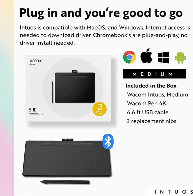 Alt view image 7 of 7 - Intuos Medium Bluetooth Graphics Drawing Tablet, Portable for Teachers, Students and Creators, 4 Customizable ExpressKeys, Compatible with Chromebook Mac OS Android and Windows - Black