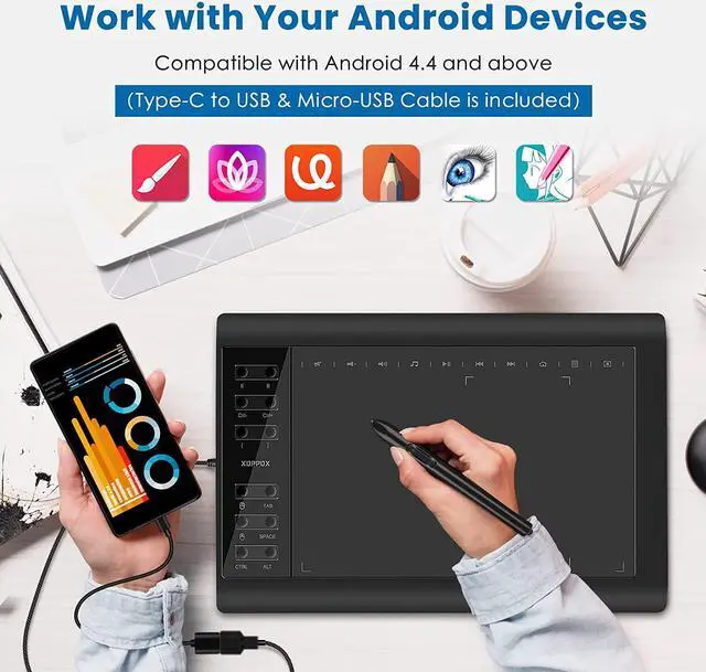 Alt view image 3 of 7 - XOPPOX Graphics Drawing Tablet 10 x 6 Inch Large Active Area with 8192 Levels Battery-Free Pen and 12 Hot Keys, Compatible with PC/Mac/Android OS for Painting, Design & Online Teaching