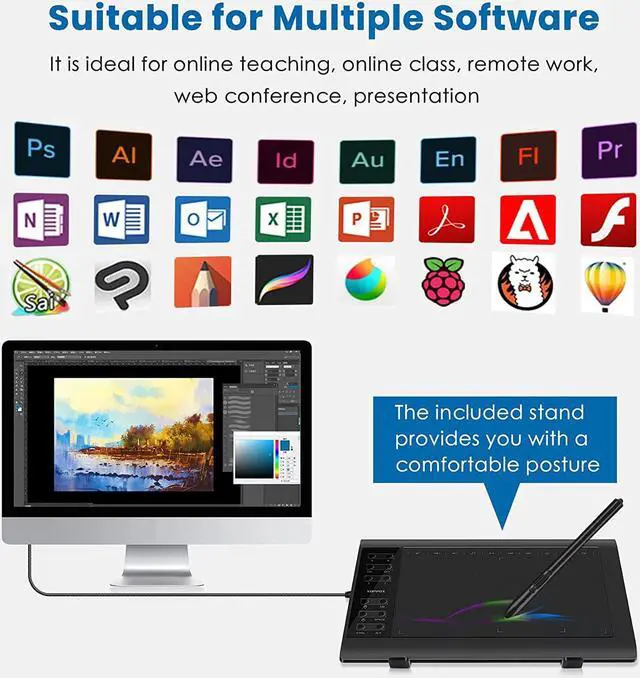 Alt view image 4 of 7 - XOPPOX Graphics Drawing Tablet 10 x 6 Inch Large Active Area with 8192 Levels Battery-Free Pen and 12 Hot Keys, Compatible with PC/Mac/Android OS for Painting, Design & Online Teaching