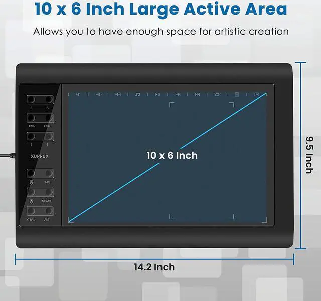 Alt view image 5 of 7 - XOPPOX Graphics Drawing Tablet 10 x 6 Inch Large Active Area with 8192 Levels Battery-Free Pen and 12 Hot Keys, Compatible with PC/Mac/Android OS for Painting, Design & Online Teaching