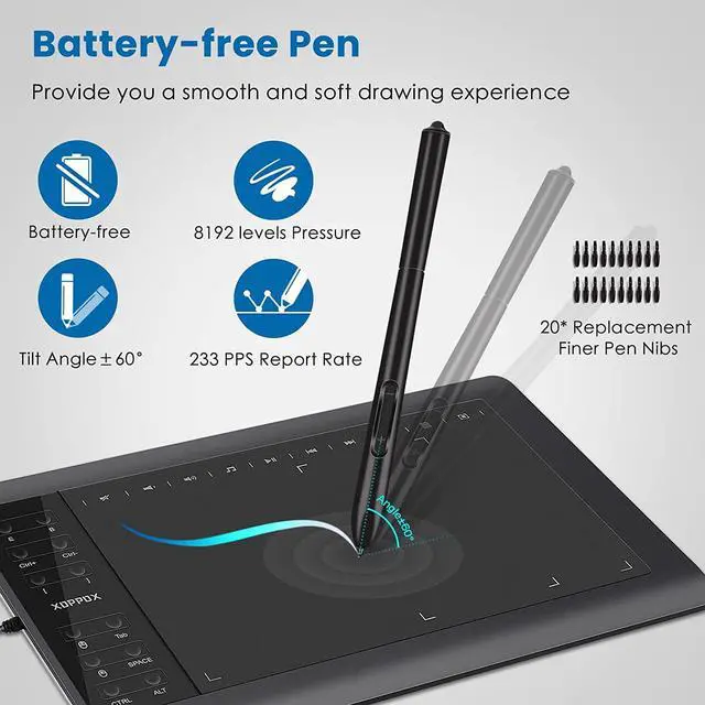 Alt view image 6 of 7 - XOPPOX Graphics Drawing Tablet 10 x 6 Inch Large Active Area with 8192 Levels Battery-Free Pen and 12 Hot Keys, Compatible with PC/Mac/Android OS for Painting, Design & Online Teaching