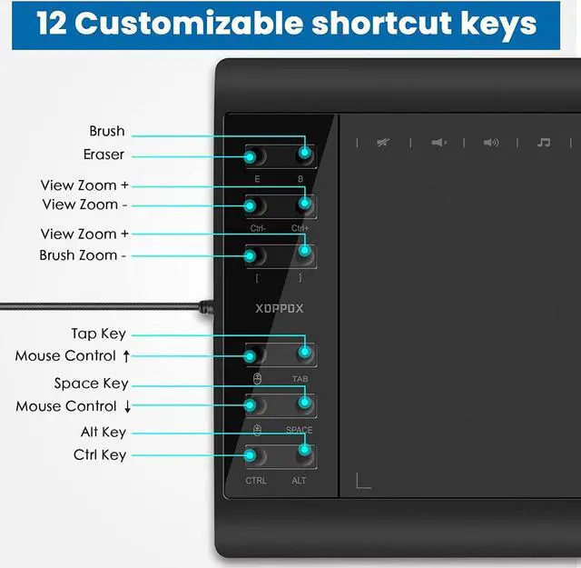 Alt view image 7 of 7 - XOPPOX Graphics Drawing Tablet 10 x 6 Inch Large Active Area with 8192 Levels Battery-Free Pen and 12 Hot Keys, Compatible with PC/Mac/Android OS for Painting, Design & Online Teaching