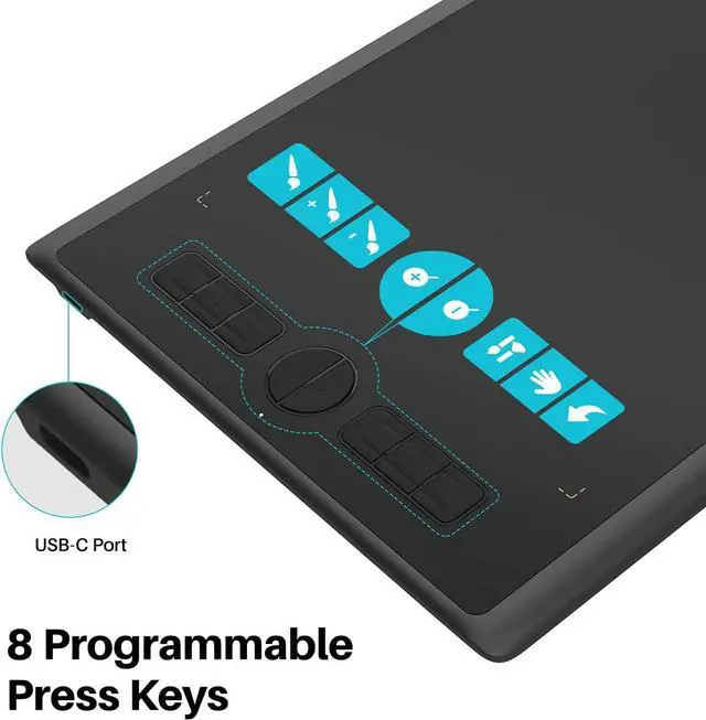 Alt view image 3 of 7 - Drawing Tablet HUION Inspiroy H610X 10x6 inch Large Graphics Tablet with Battery-Free Stylus for Digital Art & Graphic Design, Compatible with Mac, Windows PC, Linux & Android