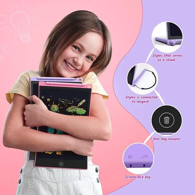 Alt view image 2 of 7 - TECJOE 2 Pack 10 Inch LCD Writing Tablet for Kids, Colorful Doodle Board, Electronic Drawing Tablet Drawing Pads for 3-6-Year-Old Kids Gifts (Pink and Purple)