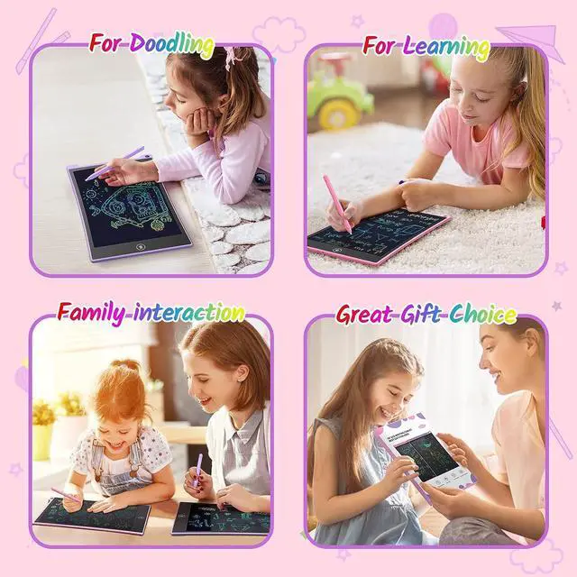 Alt view image 7 of 7 - TECJOE 2 Pack 10 Inch LCD Writing Tablet for Kids, Colorful Doodle Board, Electronic Drawing Tablet Drawing Pads for 3-6-Year-Old Kids Gifts (Pink and Purple)