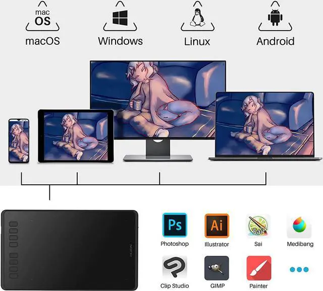 Alt view image 2 of 7 - Huion Inspiroy H950P Graphics Drawing Tablet with Tilt Feature Battery-Free Pen 8192 Pressure Sensitivity and 8 User-Defined Shortcuts,Compatible with Mac, Linux(Ubuntu), Windows PC, and Android