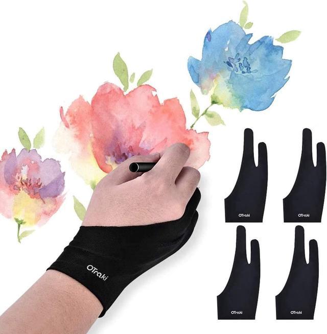 OTraki 4pcs Two Finger Drawing Gloves for Small Hand Anti Smudge Artist  Glove for Paper Sketching, Pad, Graphics Universal for Left and Right Hand  - 2.56 x 6.89 inch 