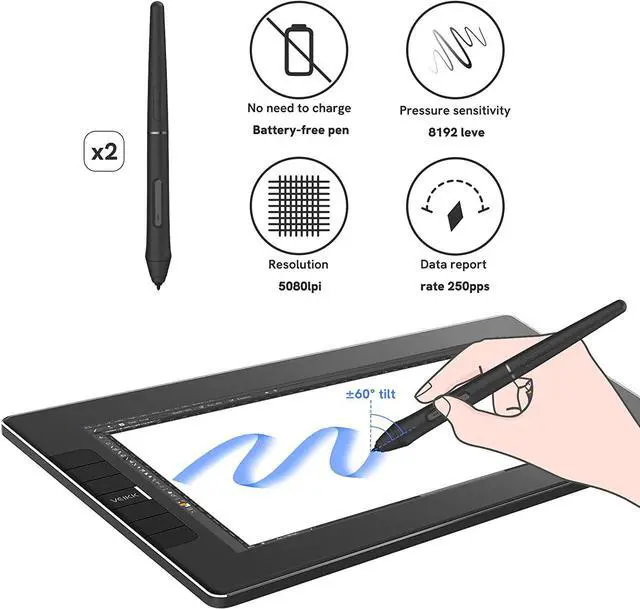 Alt view image 4 of 7 - VEIKK VK1200 11.6 Inch Drawing Monitor Full-Laminated Pen Display with Battery-Free Pen and Tilt Function 8192 Levels Pen Pressure and 6 Customized Keys
