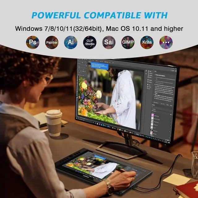 Alt view image 2 of 7 - Drawing Tablet with Screen, 15.6'' XOPPOX Graphics Drawing Monitor Pen Display with 1080P Full Laminated Screen,Tilt 8192 Levels Battery-Free Stylus,Adjustable Stand,Compatible for Window/Mac