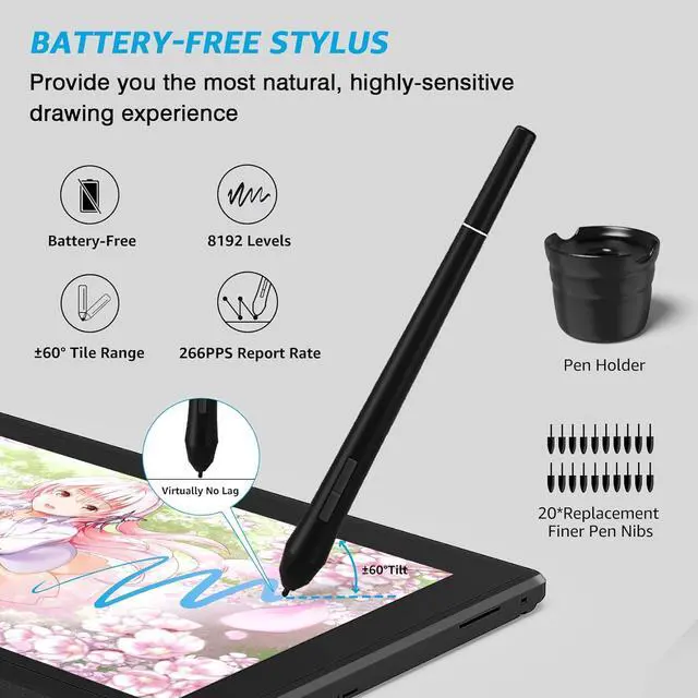 Alt view image 5 of 7 - Drawing Tablet with Screen, 15.6'' XOPPOX Graphics Drawing Monitor Pen Display with 1080P Full Laminated Screen,Tilt 8192 Levels Battery-Free Stylus,Adjustable Stand,Compatible for Window/Mac