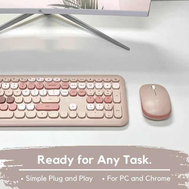 Alt view image 3 of 7 - X9 Colorful Keyboard and Mouse Wireless - 2.4G Retro Wireless Keyboard and Mouse Combo - Aesthetic and Bubble Keys - Cute Typewriter Keyboard and Mouse for Computer PC Laptop Windows & Chrome (Brown)