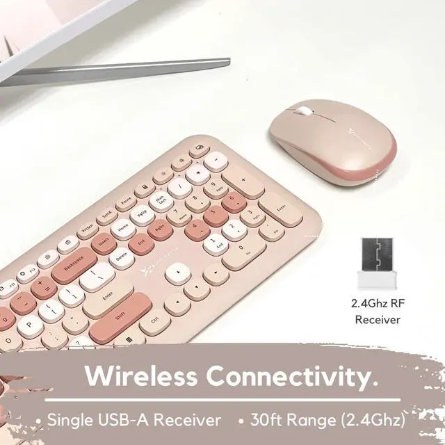 Alt view image 4 of 7 - X9 Colorful Keyboard and Mouse Wireless - 2.4G Retro Wireless Keyboard and Mouse Combo - Aesthetic and Bubble Keys - Cute Typewriter Keyboard and Mouse for Computer PC Laptop Windows & Chrome (Brown)