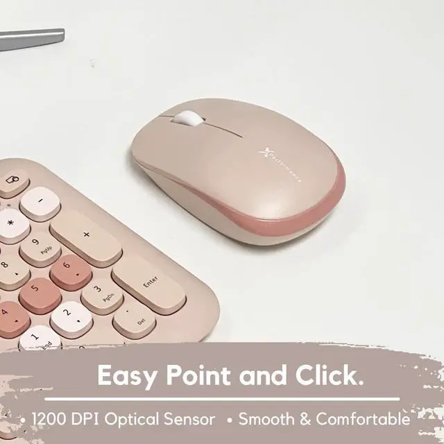 Alt view image 6 of 7 - X9 Colorful Keyboard and Mouse Wireless - 2.4G Retro Wireless Keyboard and Mouse Combo - Aesthetic and Bubble Keys - Cute Typewriter Keyboard and Mouse for Computer PC Laptop Windows & Chrome (Brown)