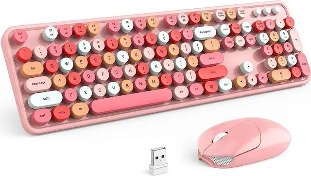 Main image of Wireless Keyboard and Mouse Combo - GEEZER Peach Pink Full-Sized Colorful Keyboard 104 Keys - USB 2.4 G Receiver Plug and Play with Round Keycap Typewriter Keyboards, for Windows, PC, Laptop, Desktop