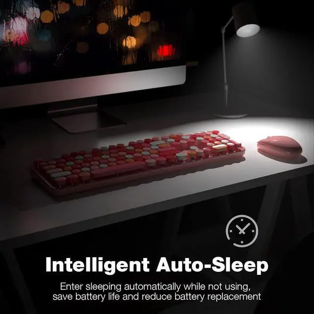 Alt view image 3 of 7 - Wireless Keyboard and Mouse Combo - GEEZER Peach Pink Full-Sized Colorful Keyboard 104 Keys - USB 2.4 G Receiver Plug and Play with Round Keycap Typewriter Keyboards, for Windows, PC, Laptop, Desktop