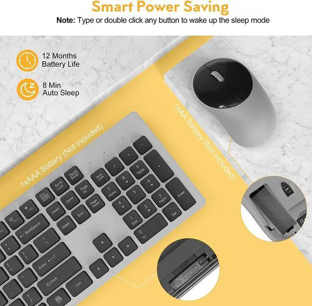 Alt view image 4 of 7 - Wireless Keyboard and Mouse, Trueque Silent 2.4GHz Cordless Full Size USB Keyboard Mouse Combo, Long Battery Life, Lag-Free Wireless for Computer, Laptop, PC, Windows, Mac, Chrome OS (Grey)