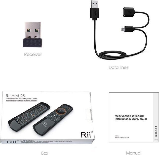 Alt view image 7 of 7 - Rii K25 Multifunction Portable 2.4GHz Mini Wireless Fly Mouse Keyboard and Remote Control with Rechargeable Li-ion Battery (Black)