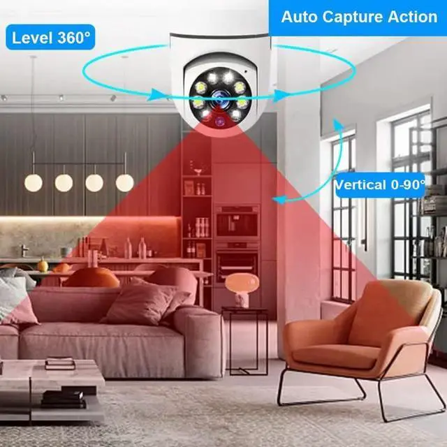 Alt view image 3 of 6 - 2023 New Light Bulb Camera, Wireless WiFi HD 5MP Security Light Bulb Camera, 360 Panoramic IP Camera, Indoor Outdoor, 1080P 2.4GHz WiFi Camera with Real-time Motion Detection, Alerts, Night Vision